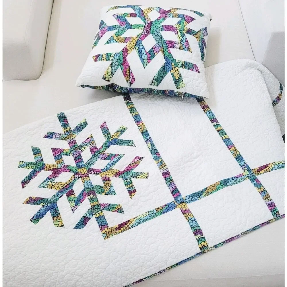 Rare Twin Size Vintage Quilt with Pillow Star design Multicolor